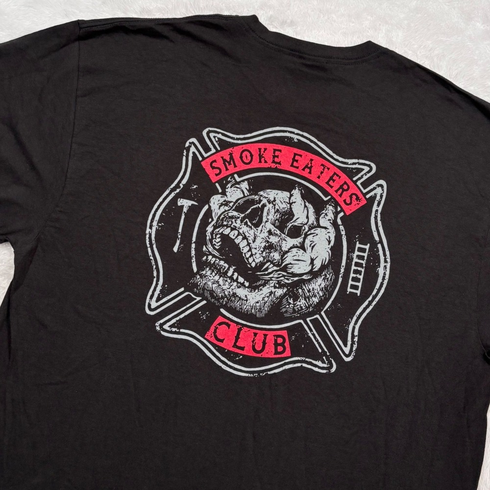 Firefighter TShirt Men XL (FIT L)Black Smoke Eater Club Skull Maltese Cross Gift